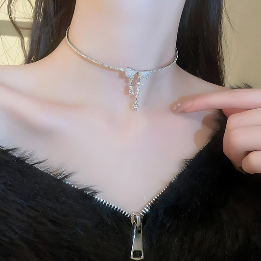 Silver Crystal Bowknot Necklace