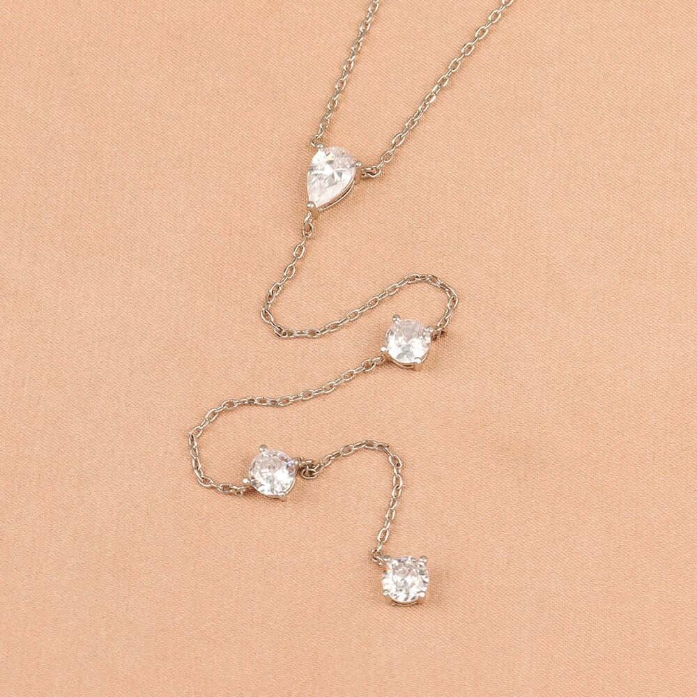 Silver Crystal Lariat Necklace