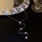 Silver Crystal Teardrop Lariat Necklace