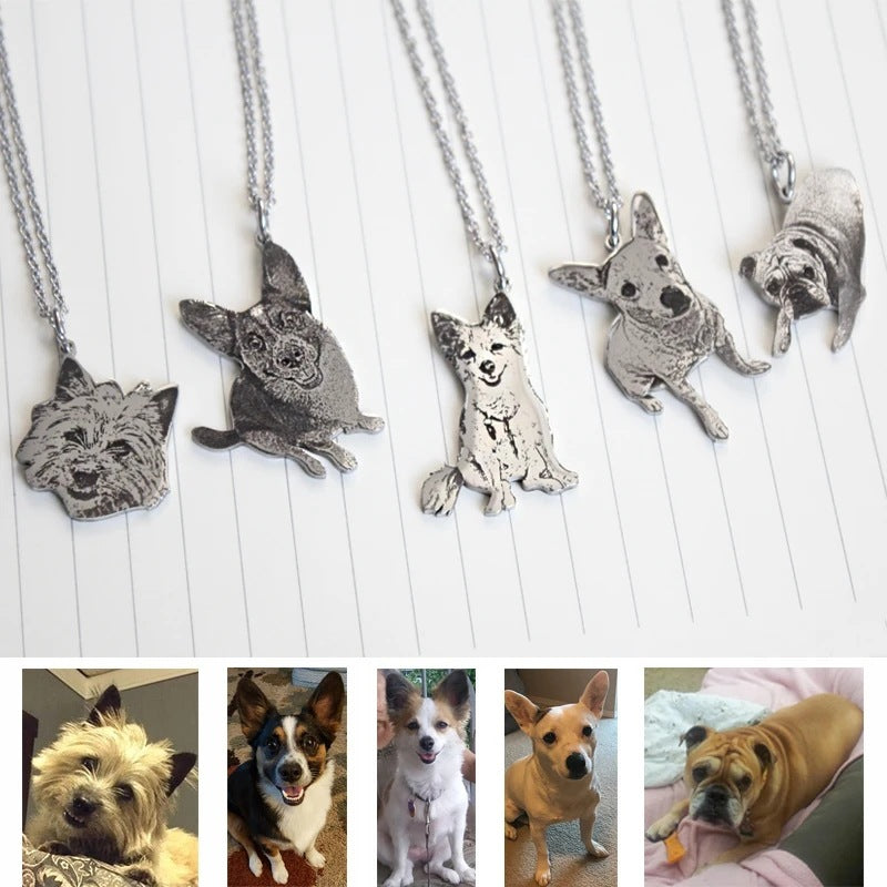 Silver Dog Pet Portrait Necklace