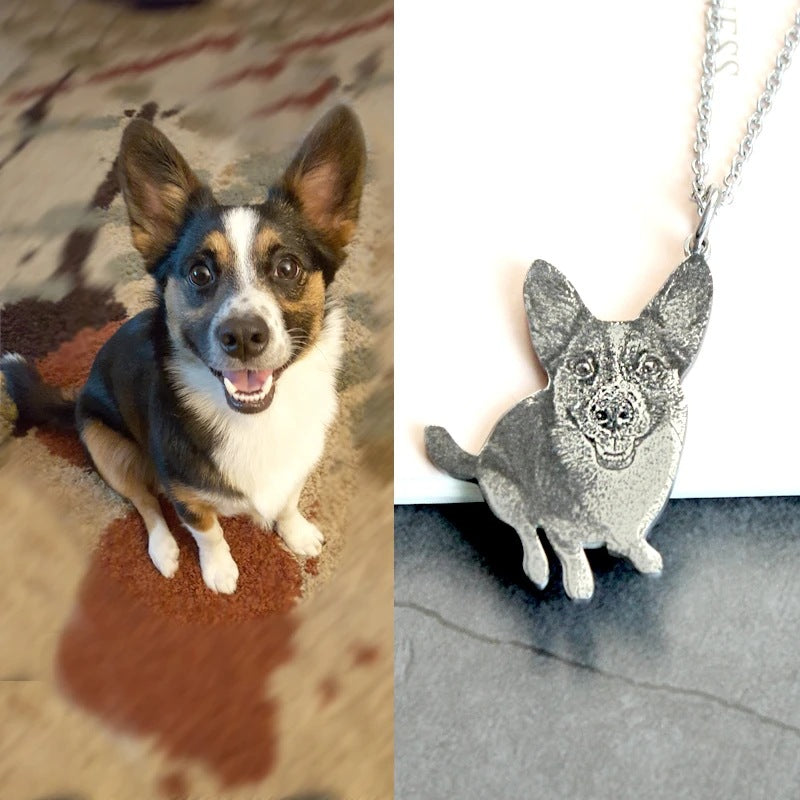 Silver Dog Portrait Pendant Necklace