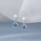 Silver Enamel Flower Pearl Earring