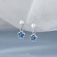 Silver Enamel Flower Pearl Earring
