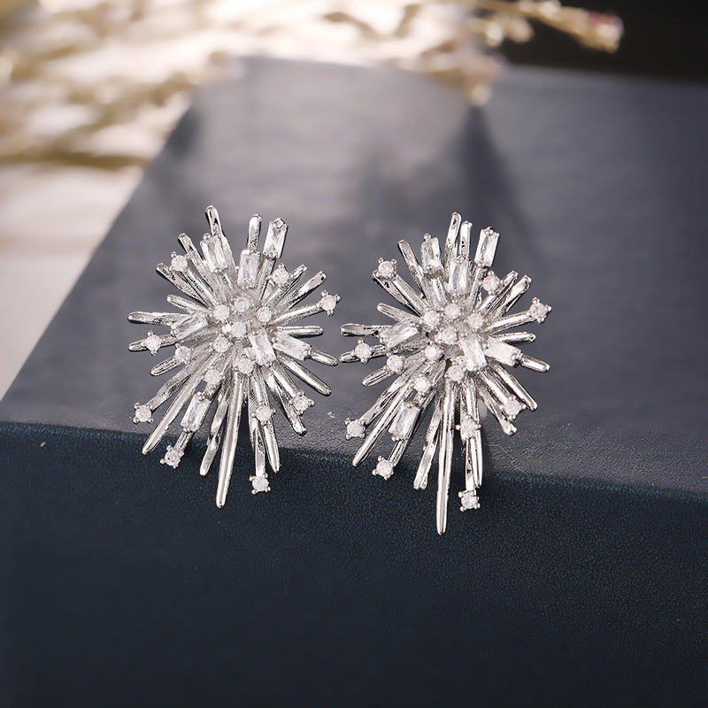 Fireworks Star Burst Diamond Stud Earrings 