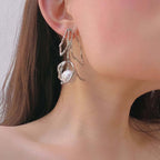 Silver Flower Pearl Drop Earrings
