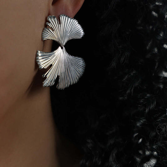 Silver Ginkgo Leaf Vine Earrings