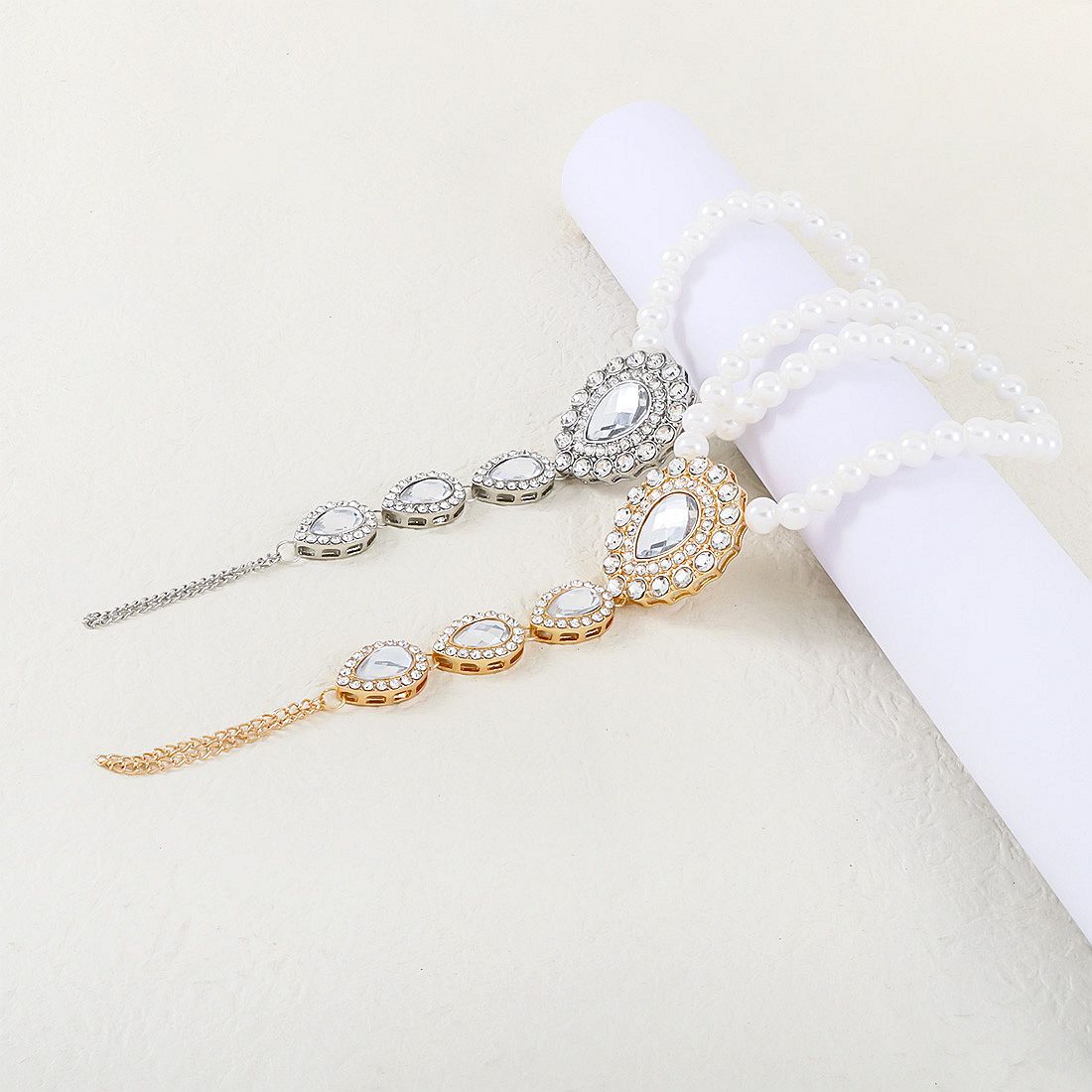 Silver Gold Bohemian Rhinestone Pearl Anklet 