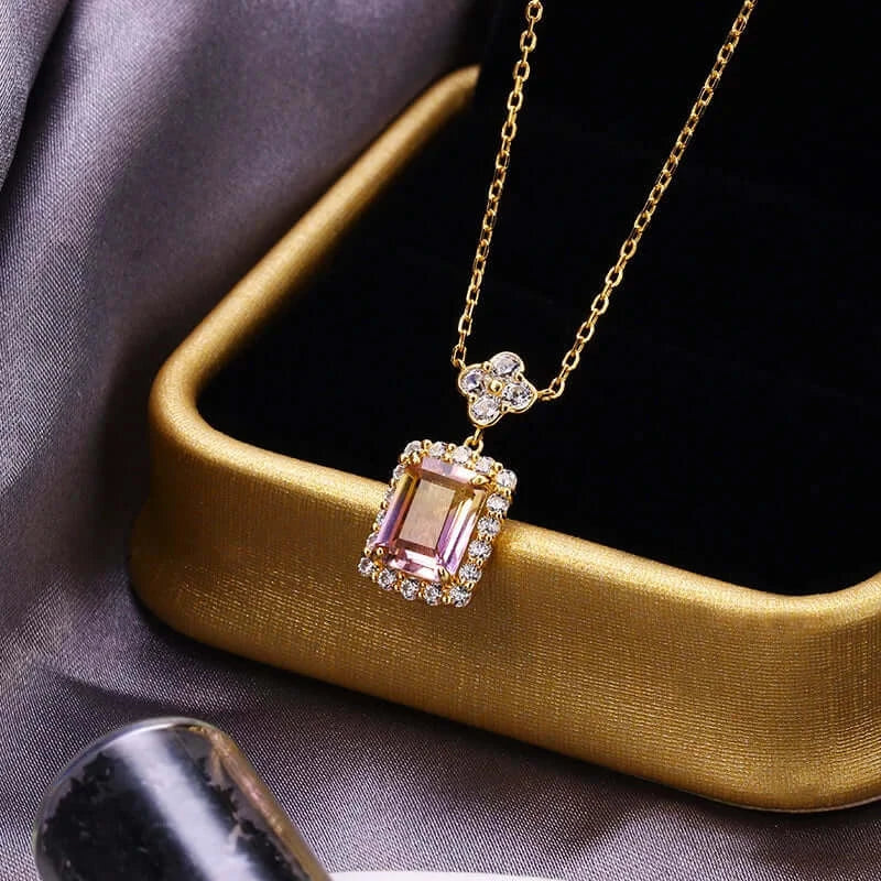 Silver Gold CZ Natural Ametrine Pendant Necklace