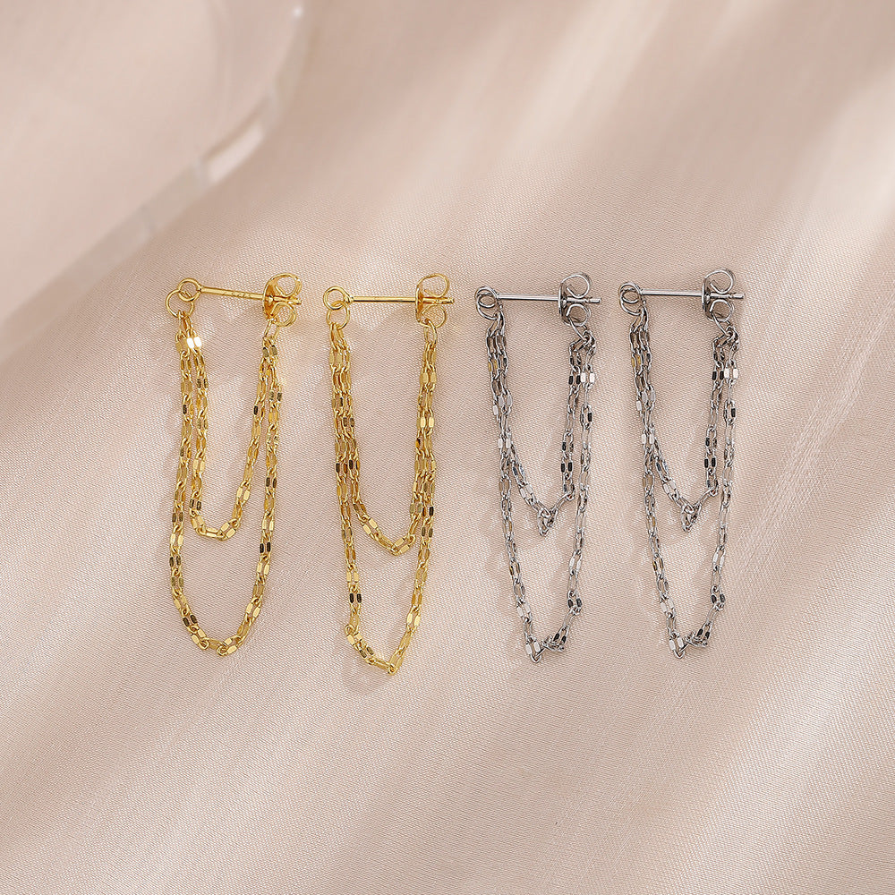 Silver Gold Chain Layered Drop Earrings