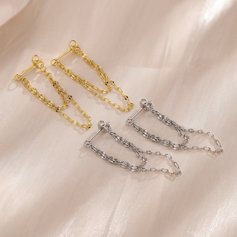 Silver Gold Chain Layered Earrings