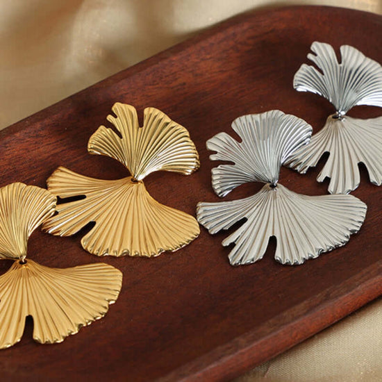 Silver Gold Ginkgo Leaf Vine Earrings