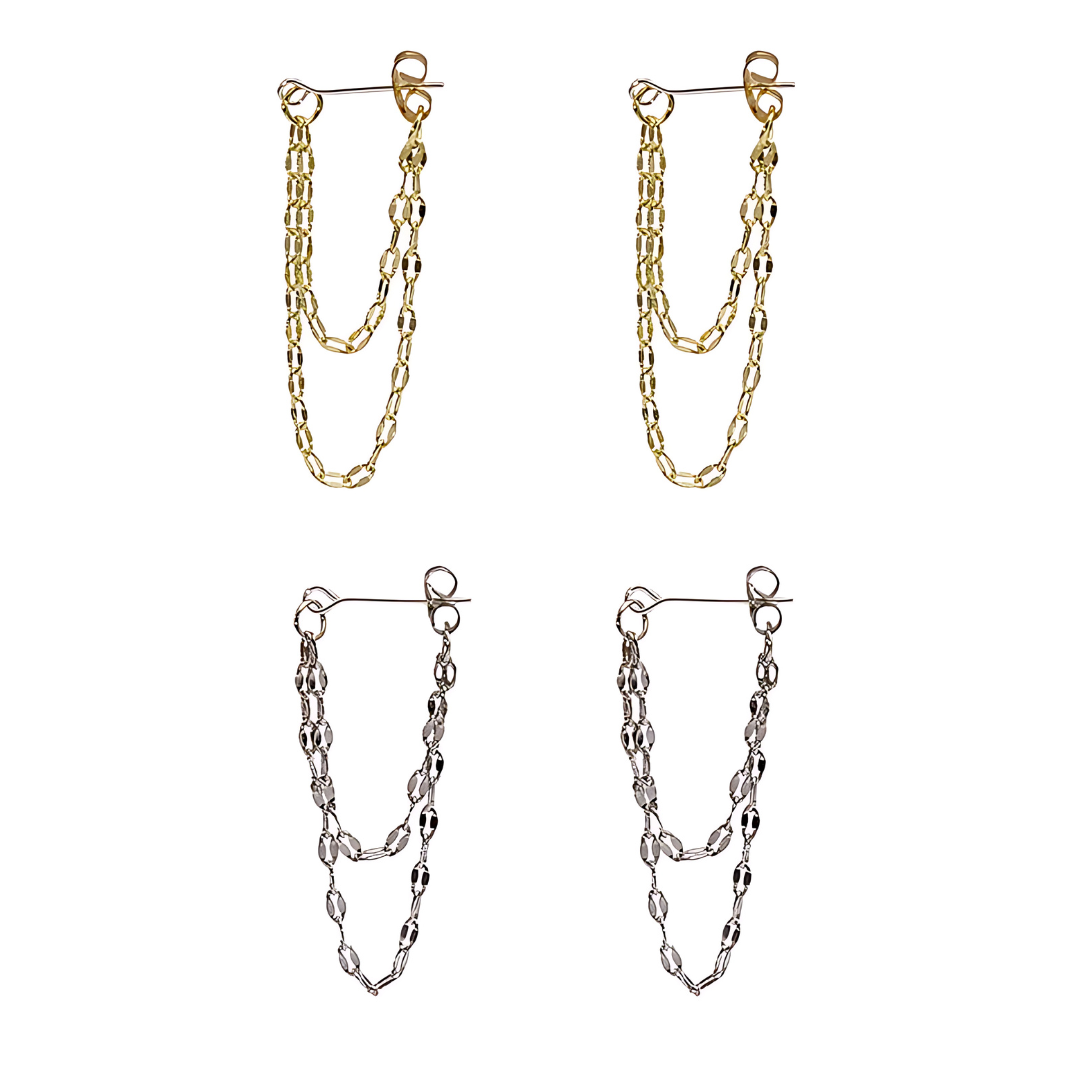 Silver Gold Lip Chain Drop Earrings