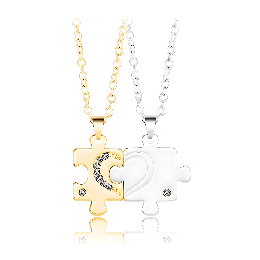 Silver Gold Puzzle Couples Pendant Necklaces
