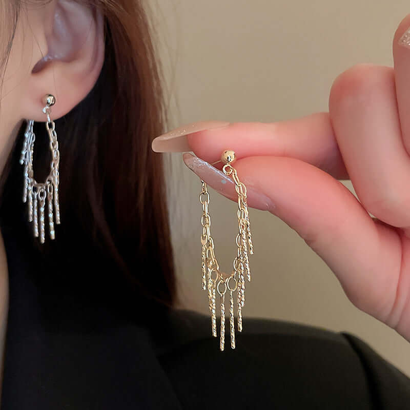 Silver Gold Tassel Waterfall Earrings