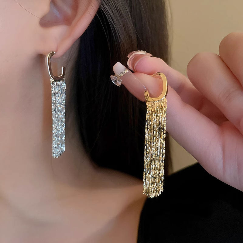 Silver Gold Waterfall C Hoop Earrings 