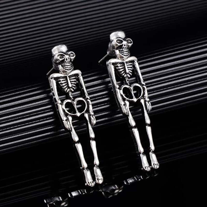 2 Way Skull Skeleton Ear Jacket Earrings Stud