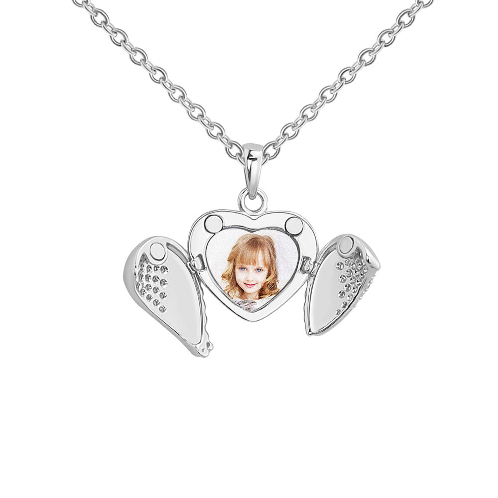 Silver Heart Pendant Memory Photo Necklace