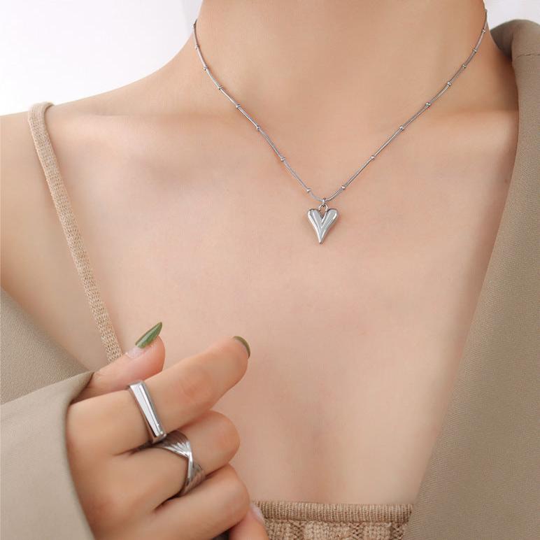 Silver Heart Pendant Satellite Necklace