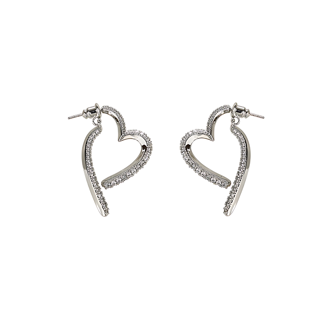 Silver Heart Spiral Hoop Earrings