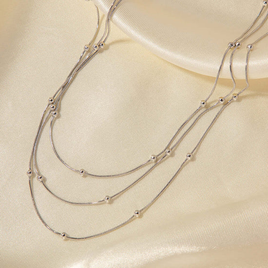 14K Gold Layering Herringbone Beads Chain Necklace