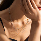 14K Gold Layering Herringbone Beads Chain Necklace