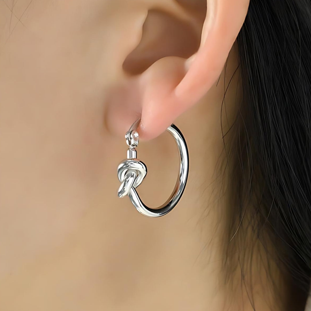 Silver Knot Hoops Earrings