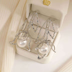 Silver Large Flower Pearl Drop Earrings