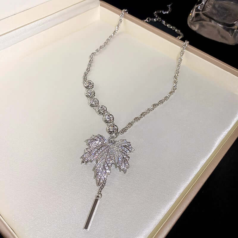 Silver Maple Leaf CZ Necklace