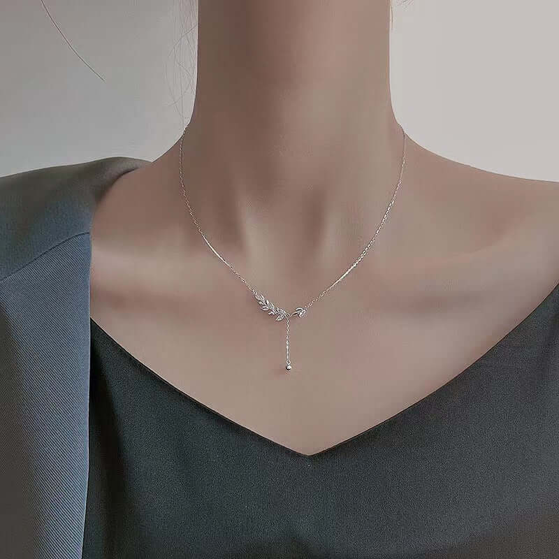 Silver Marquise Olive Leaf Y Necklace