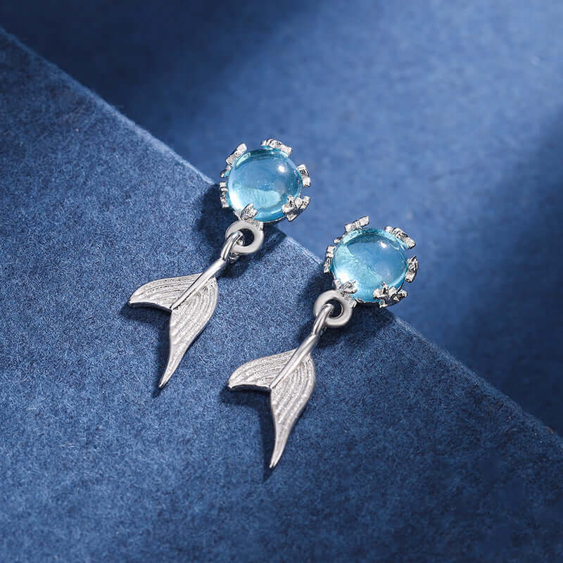 Silver Mermaid Tail Blue Ocean Earrings