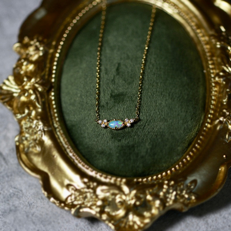 Silver Minimalist Opal Necklace