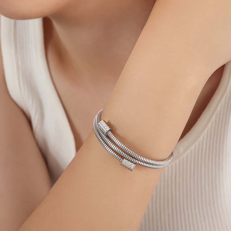 Silver Multi-Layer Stacking Bangle Bracelet