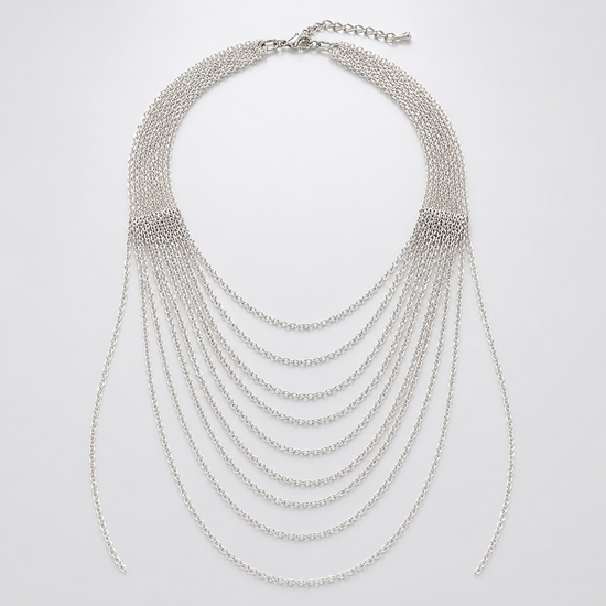 Silver Multi Strand Tassel Chain Necklace