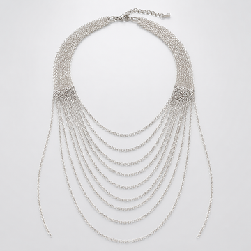 Silver Multi Strand Tassel Chain Necklace