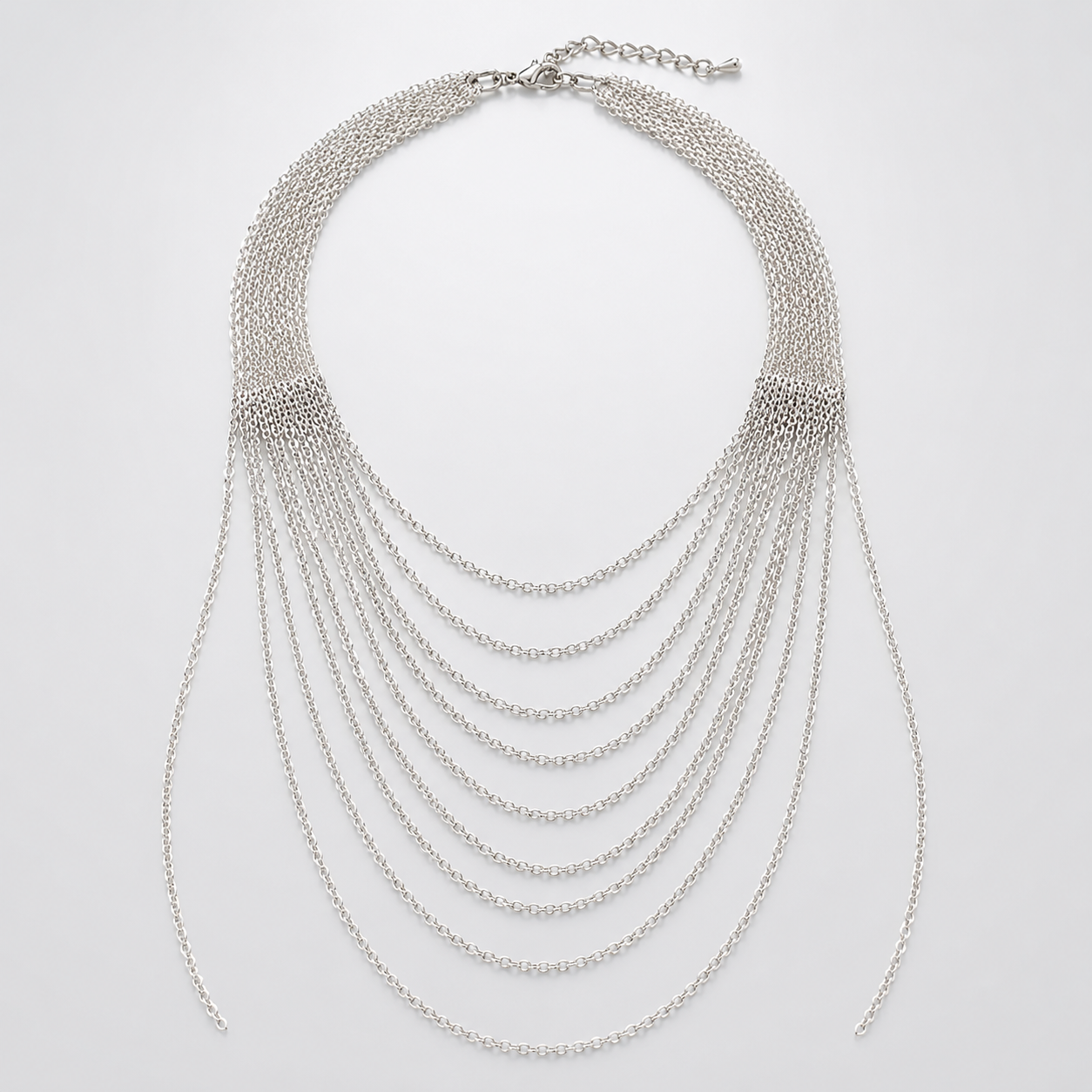 Silver Multi Strand Tassel Chain Necklace
