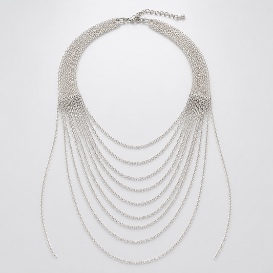 Silver Multi Strand Tassel Chain Necklace