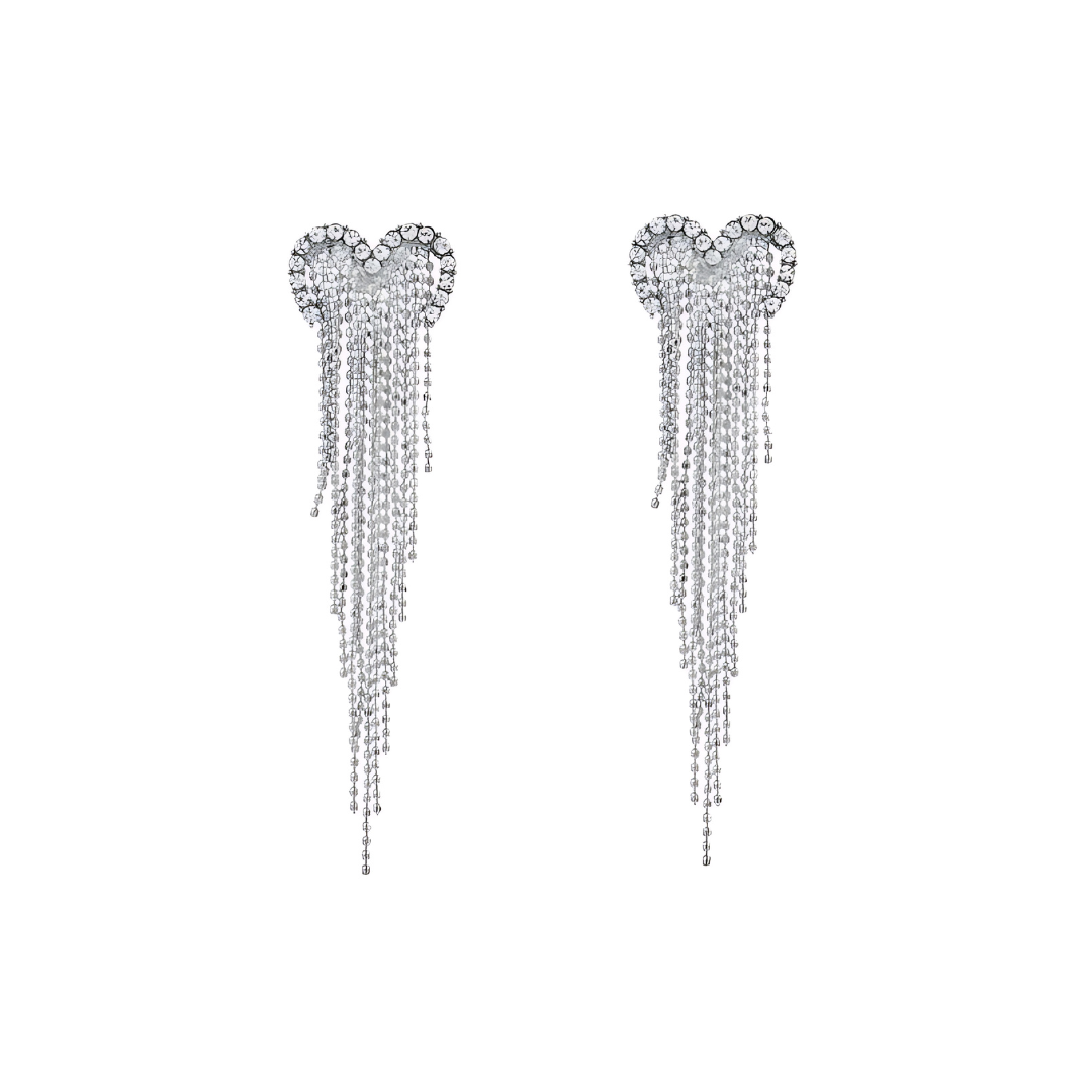 Silver Open Heart Tassel Waterfall Earrings