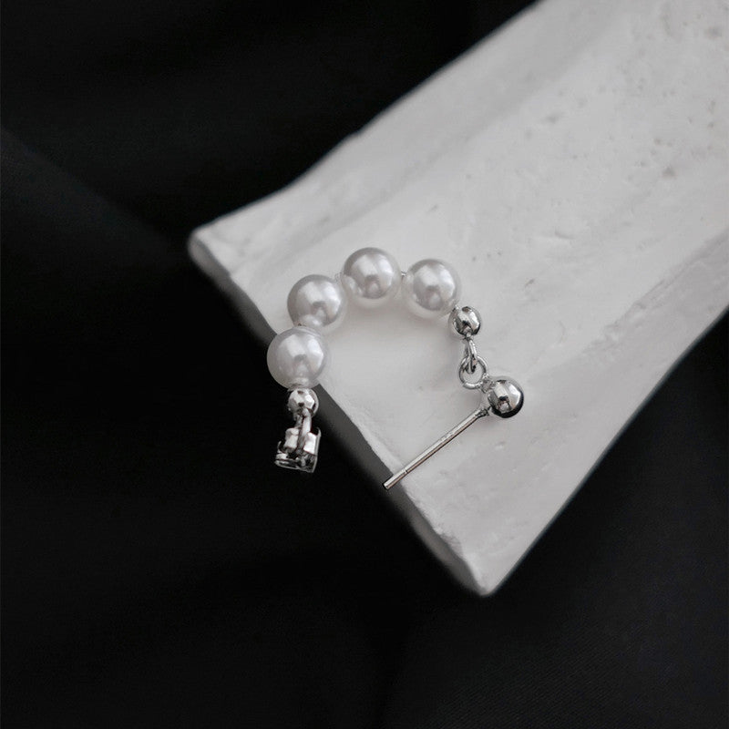 Silver Pearl Beads Hoop Earrings