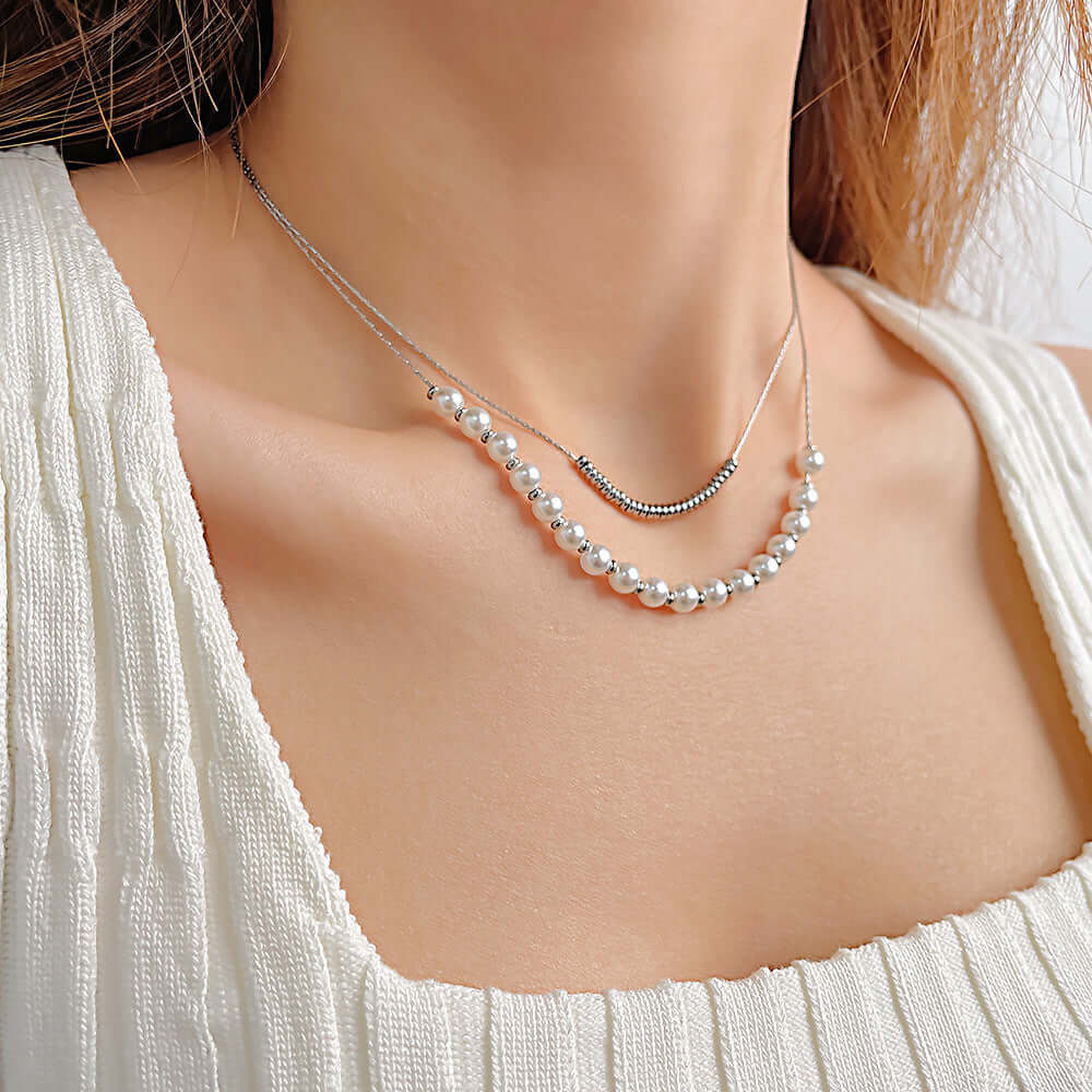 Dainty Pearl Beads Layering Chain Necklace