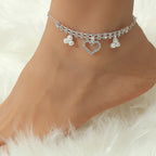 Silver Pearl Heart Anklet