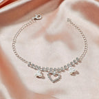 Silver Pearl Heart Charm Anklet