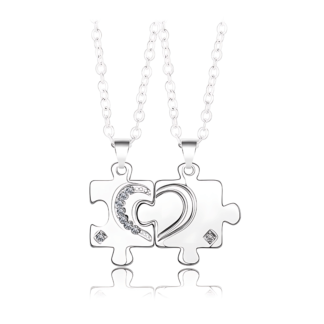 Silver Puzzle Couples Pendant Necklaces