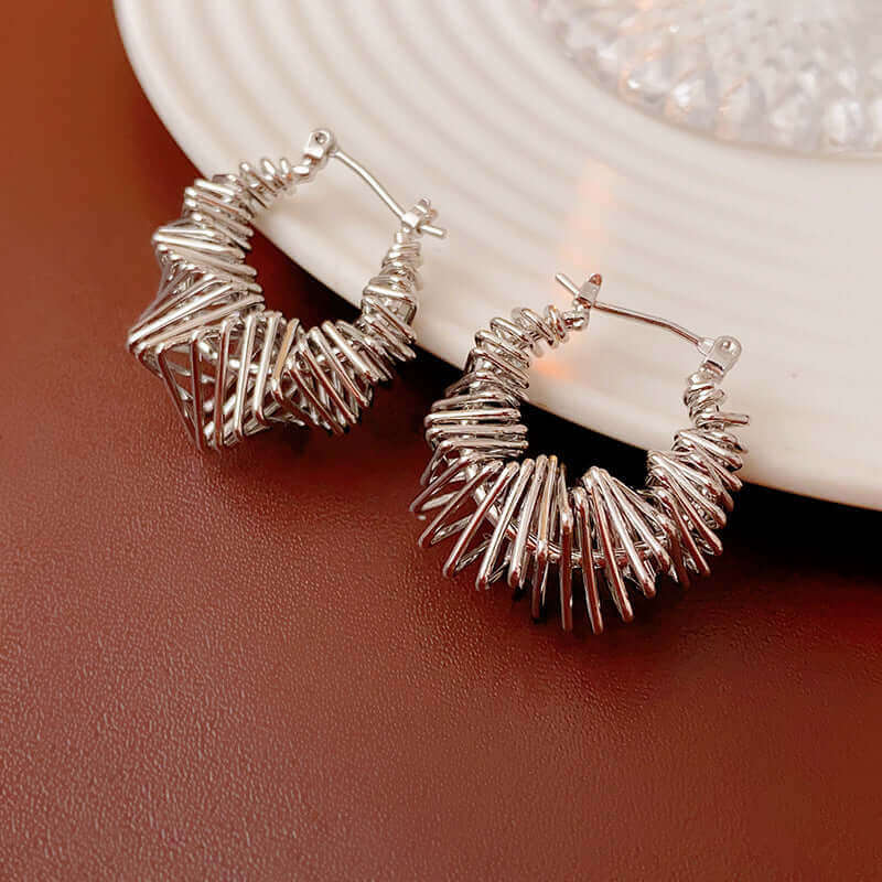  Silver Radiant Spiral Triangle Earrings