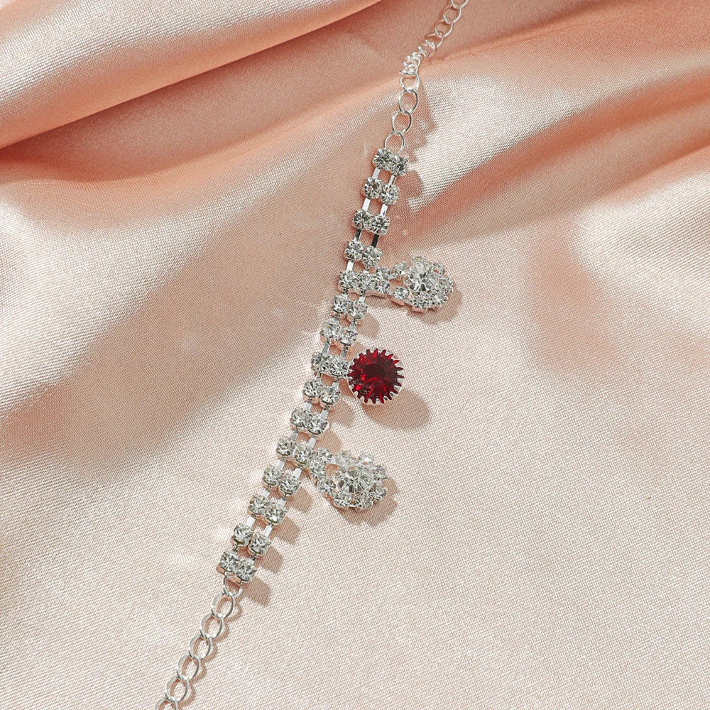 Silver Red Crystal Rhinestone Anklet