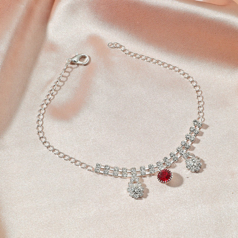 Silver Rhinestone Crystal Charm Anklet