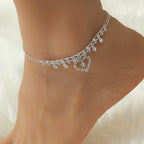 Silver Rhinestone Heart Anklet