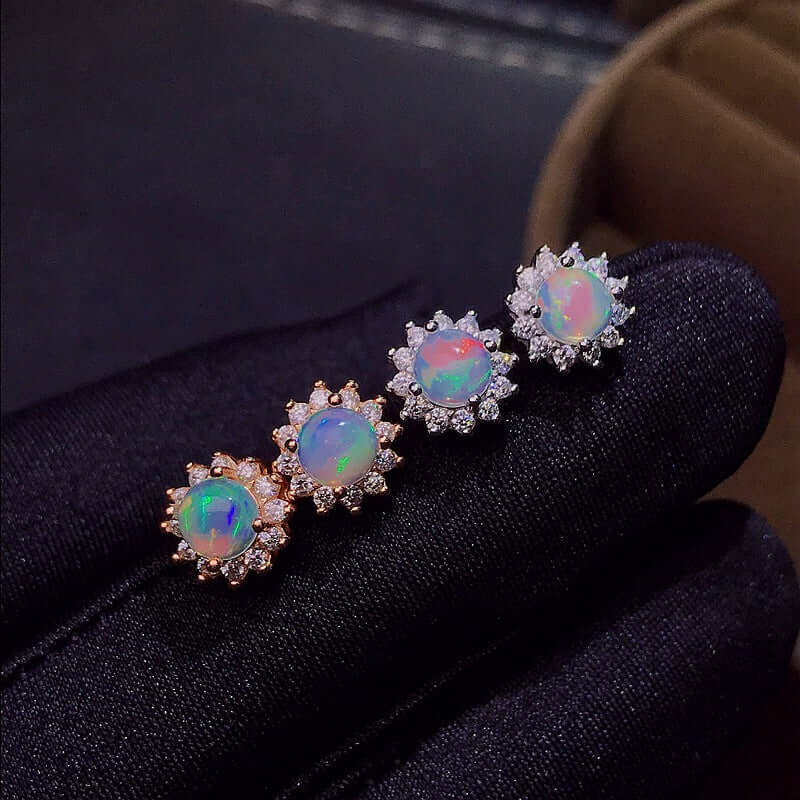 Silver Rose Gold Opal Earrings