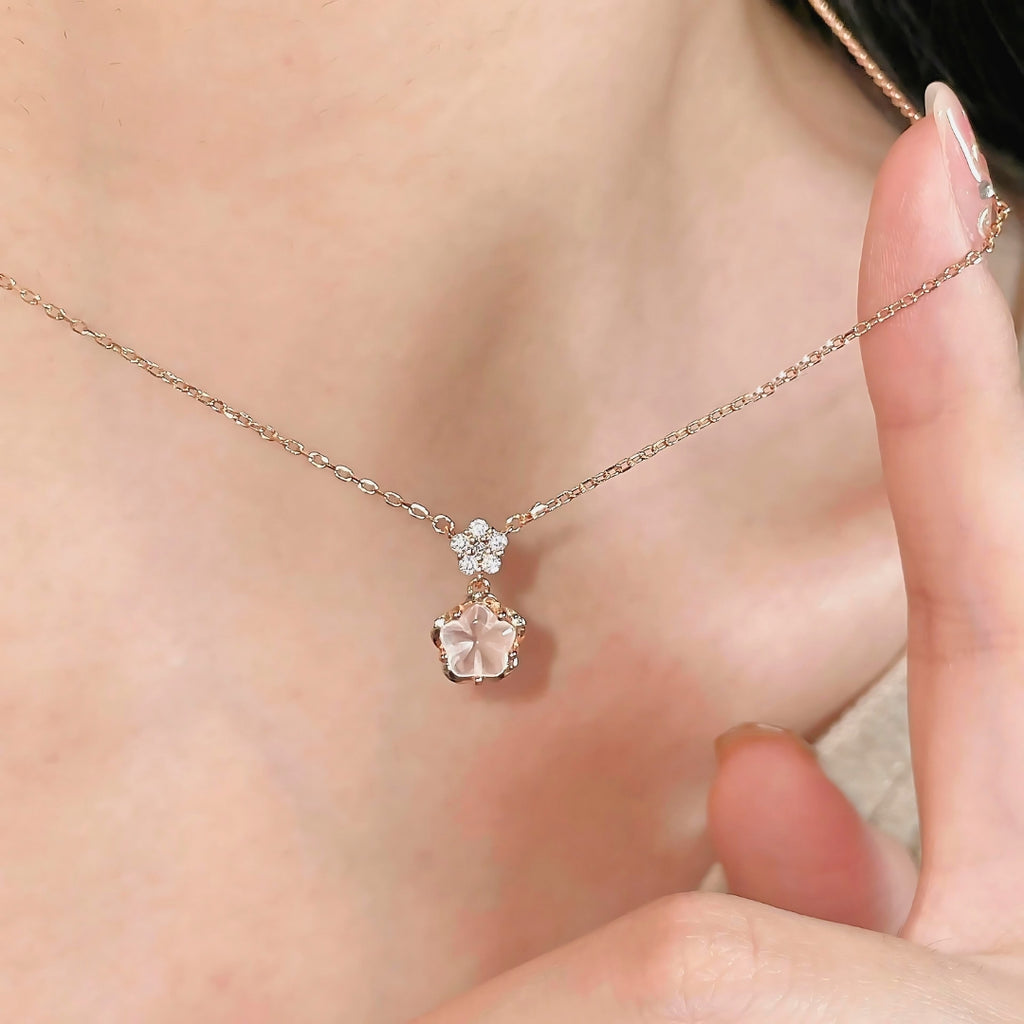 Cherry Blossom Rose Pink Gem Necklace