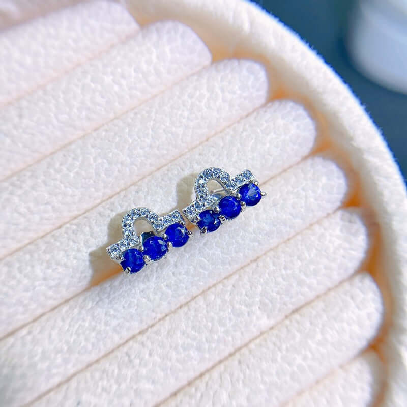 Silver Sapphire Stud Earrings