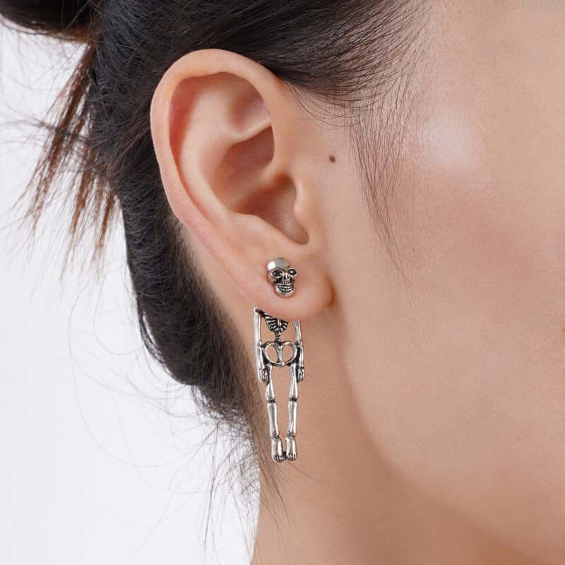 3 Ways Skull Skeleton Ear Jacket Earrings Stud